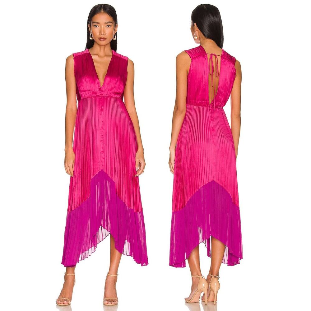 Amur Amelia Pleated Dress Satin High Low Statement Formal Cocktail Party Prom 0